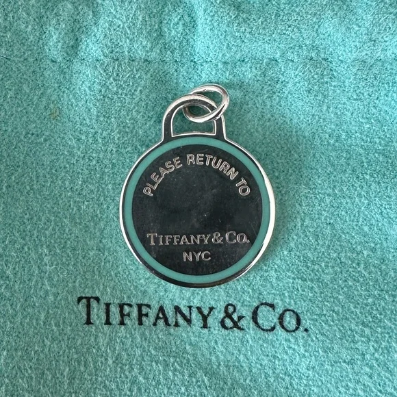 Return to Tiffany Round Tag Charm Blue Enamel